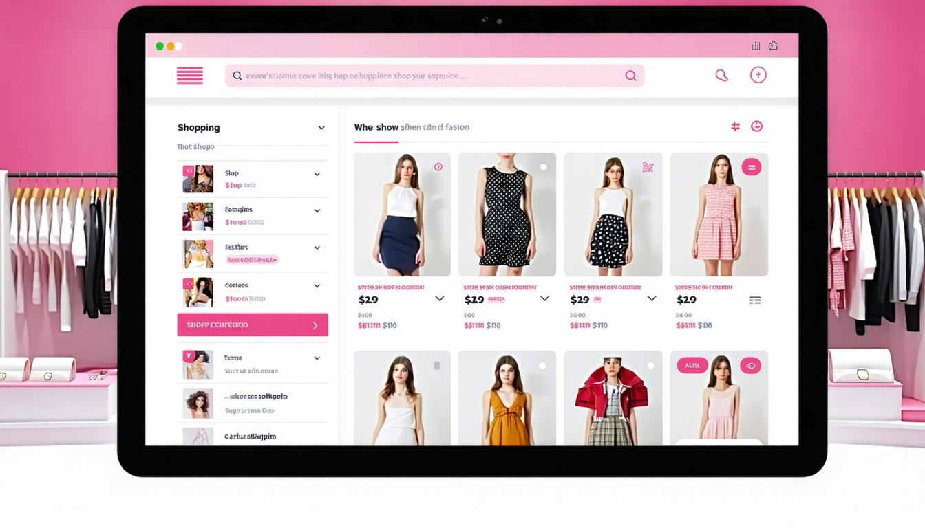 Show a shopping experience of a fasion shop homepage on a monitor-1